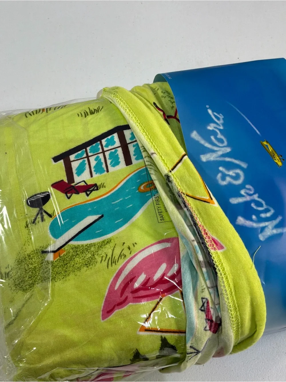 Nick & Nora Poolside Flamingos Full Jersey Sheet Set Green 100% Cotton Retired